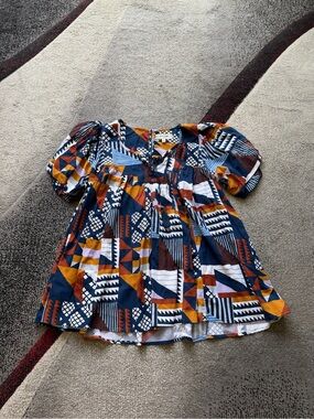 Porridge Anthropologie Navy Geometric Print Oversized Blouse